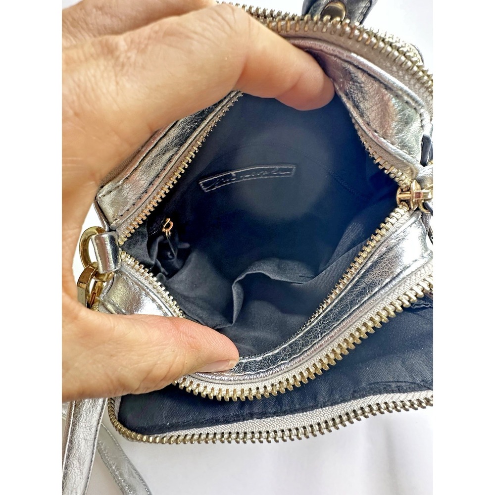 Free People Silver Leather Crossbody Purse Multi pocket Mini Top Handles - Picture 13 of 14